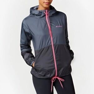 Columbia Jacket Women Gray Hooded Flash Forward Fleece Lined Windbreaker Golf S